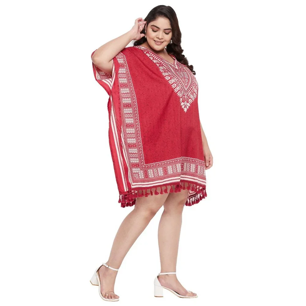 Dashiki Printed Red Polyester Short Caftan Tunic Dress for Women by Gypsie Blu - Picture 4 of 8